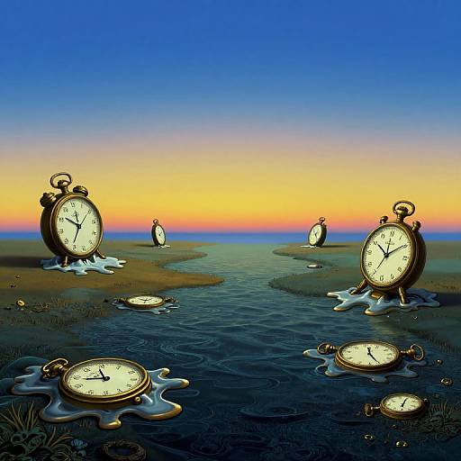 Surreal Seascape with Melting Timepieces