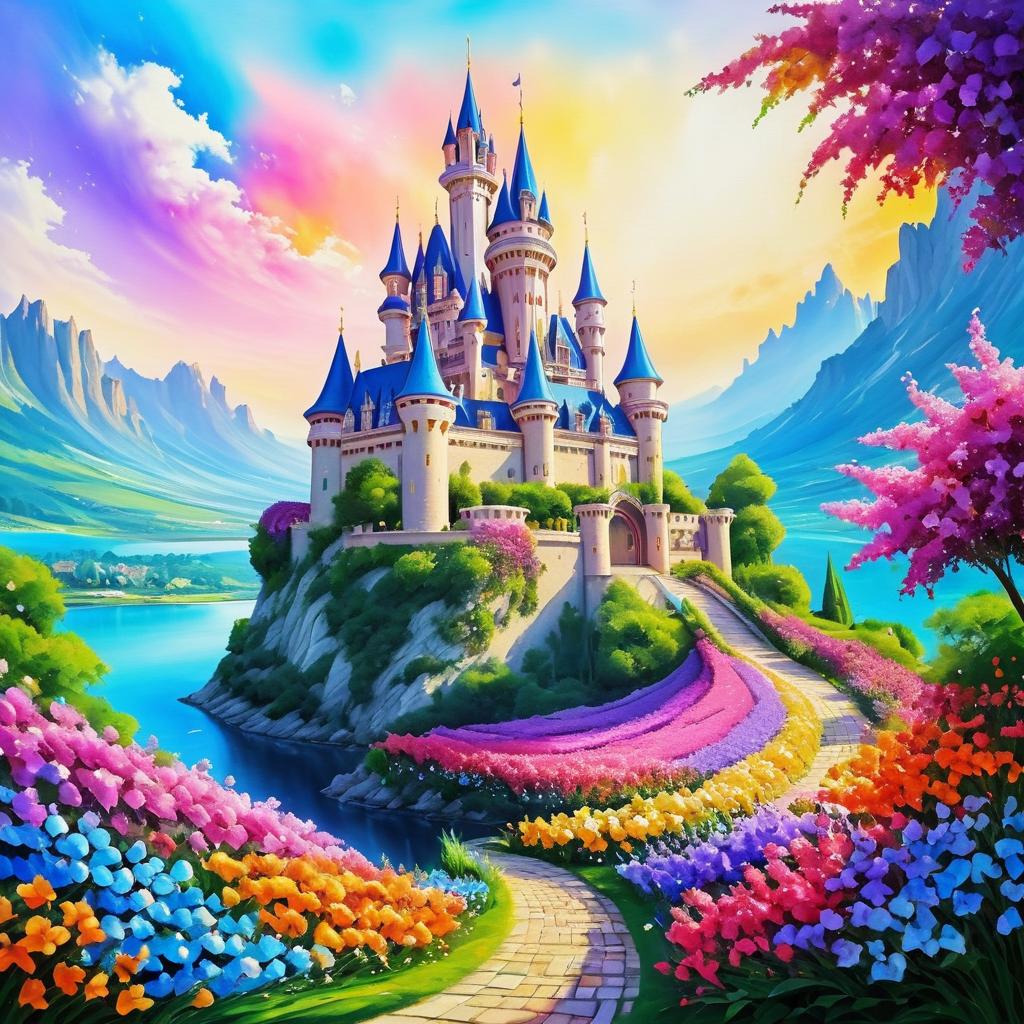 Whimsical Castle Surrounded by Flowers