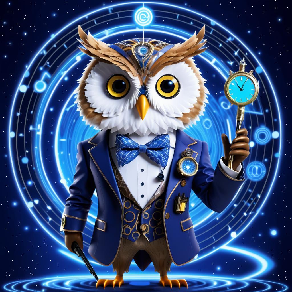 Whimsical Owl in Tuxedo Adventure