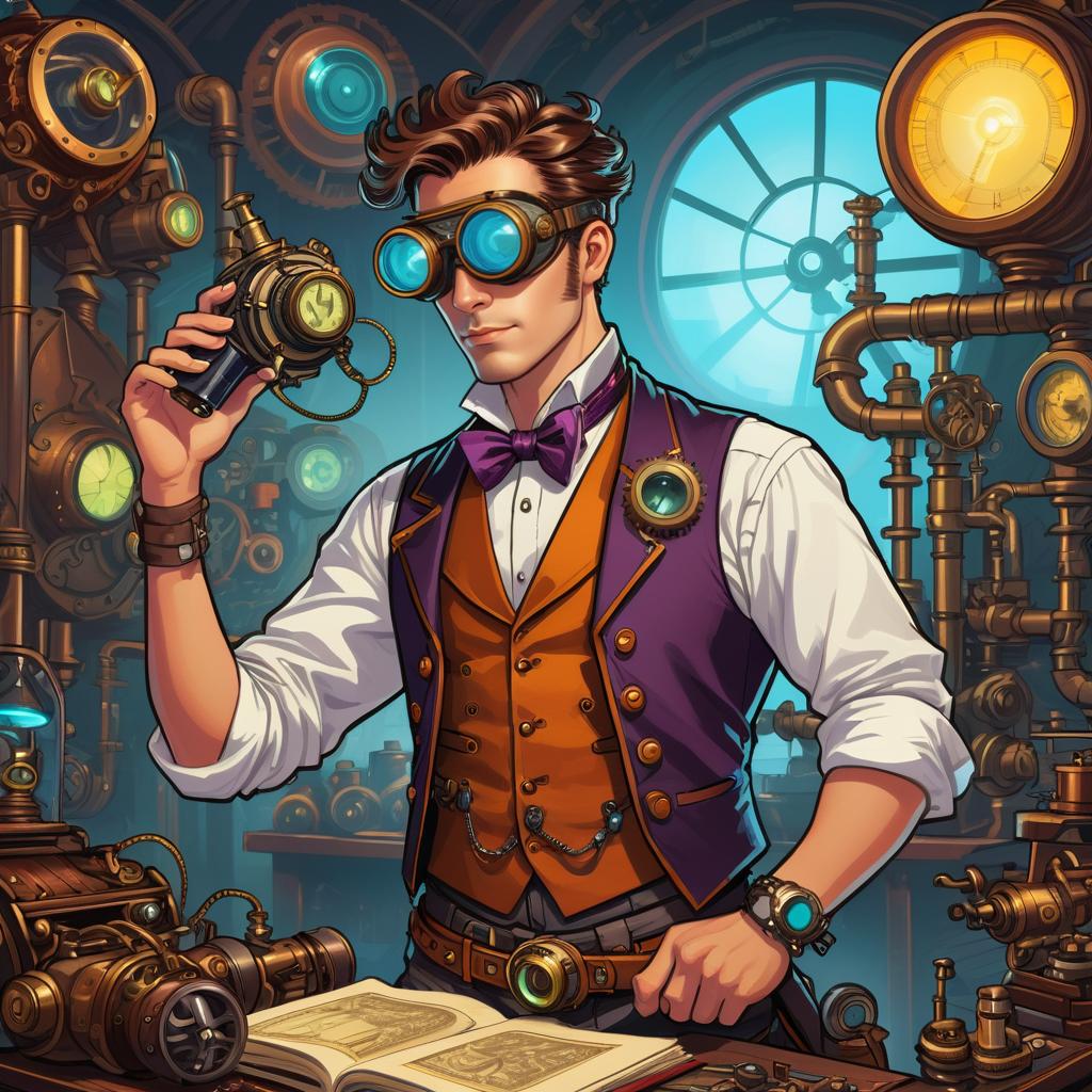 Curious Steampunk Inventor in Action