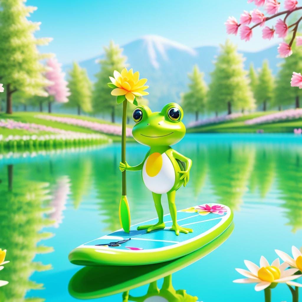 Cheerful Frog on Paddle Board Adventure