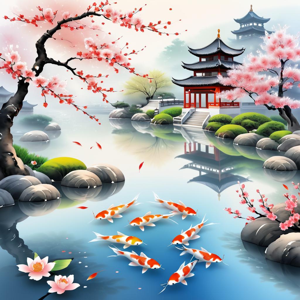 Tranquil Chinese Garden with Koi Fish