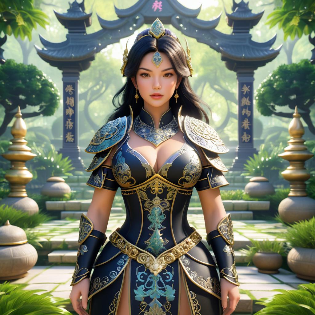 Armored Female in Zen Garden Illustration