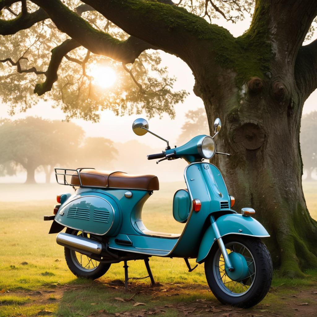 Nostalgic Moped Under Ancient Oak Tree