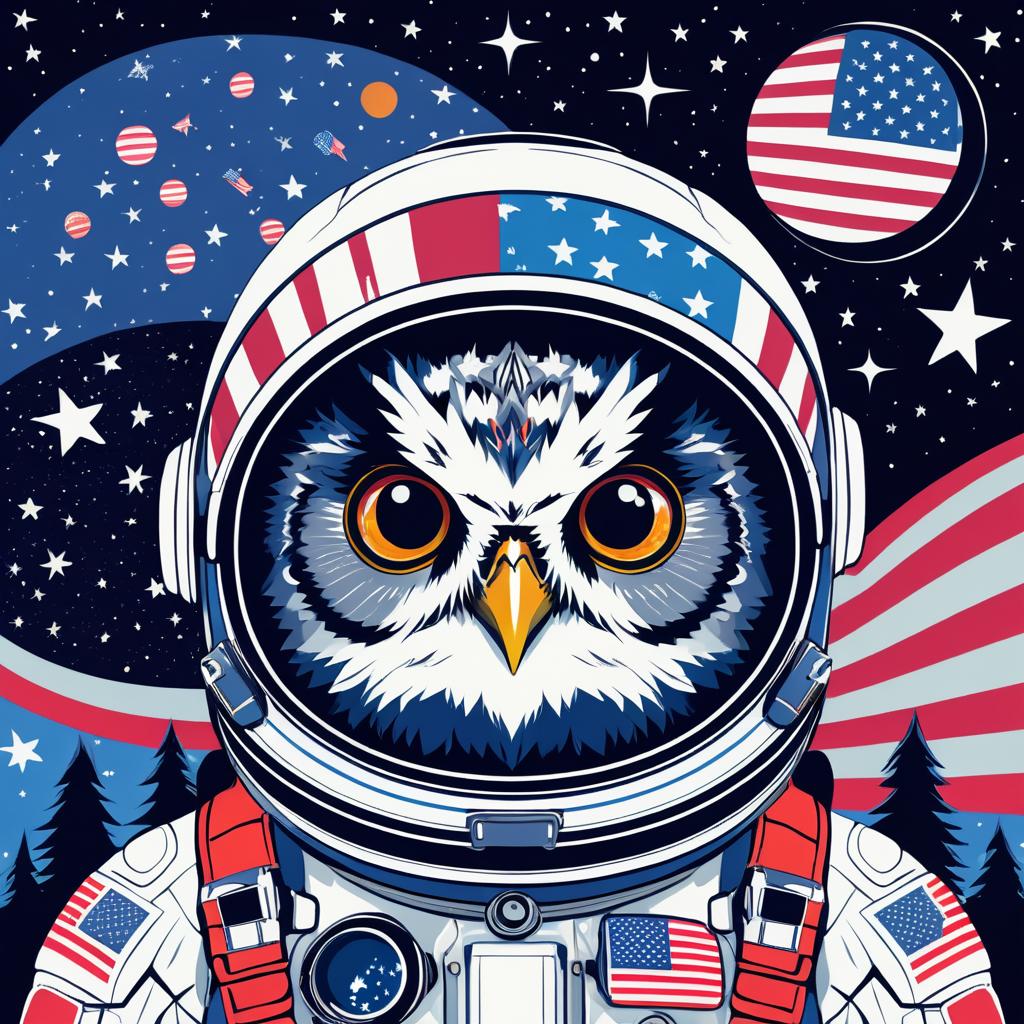 Owl Astronaut in Vibrant Pop Art Style