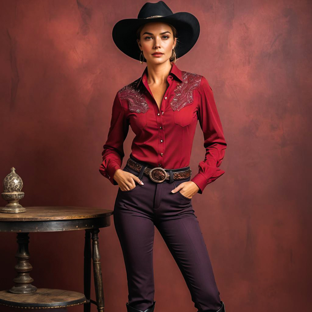 Sizzling Cowgirl Entrepreneur in Pomegranate Red