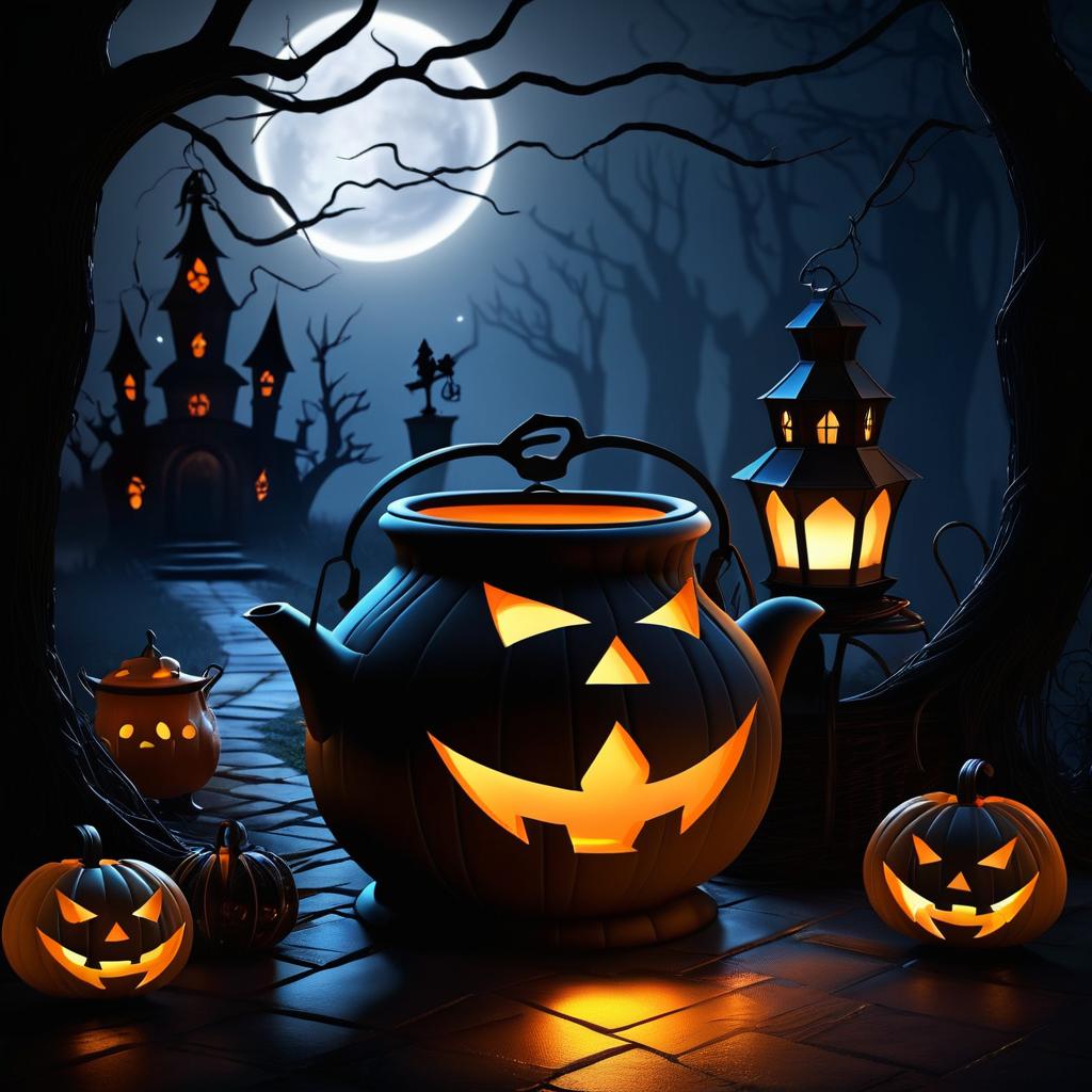 Eerie Halloween Scene with Ghostly Lantern