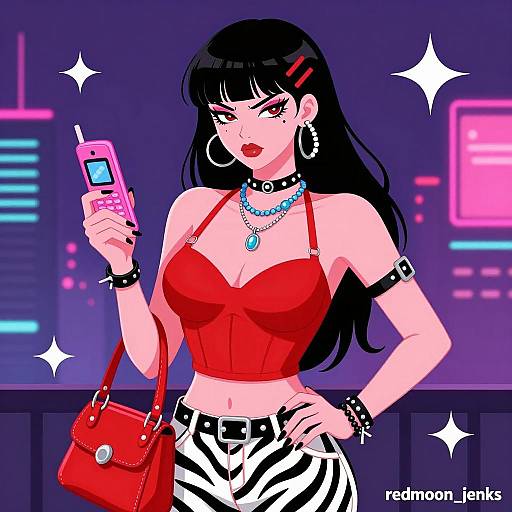 Vibrant Punk Woman in Neon Cityscape