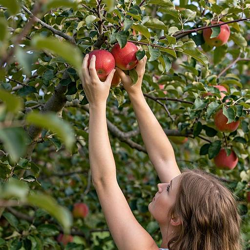 Woman Picking Apples in Sunlight