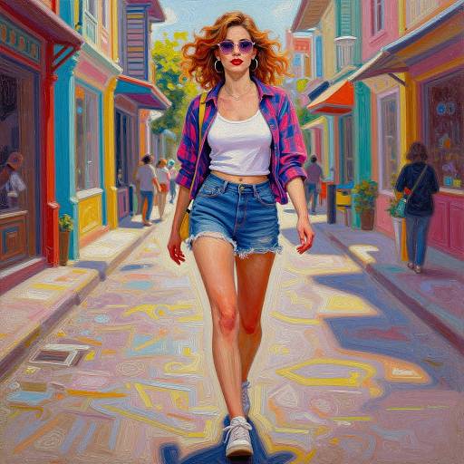 Vibrant Hyper-Detailed Woman on Colorful Street