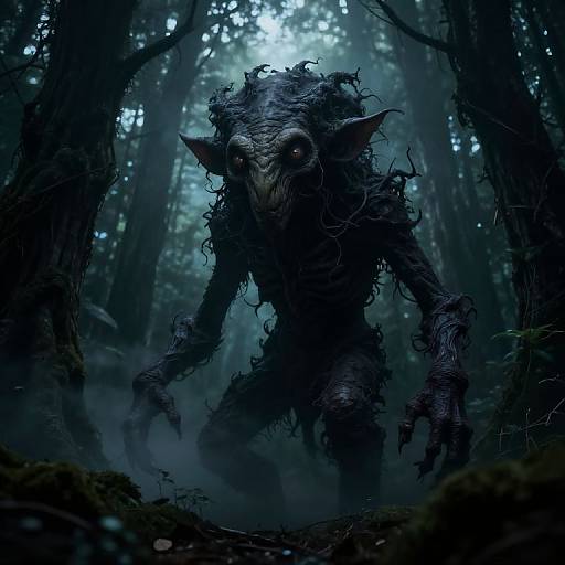 Surreal Creature in Dark Forest