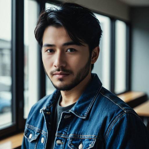 Portrait of Asian Man in Denim Jacket