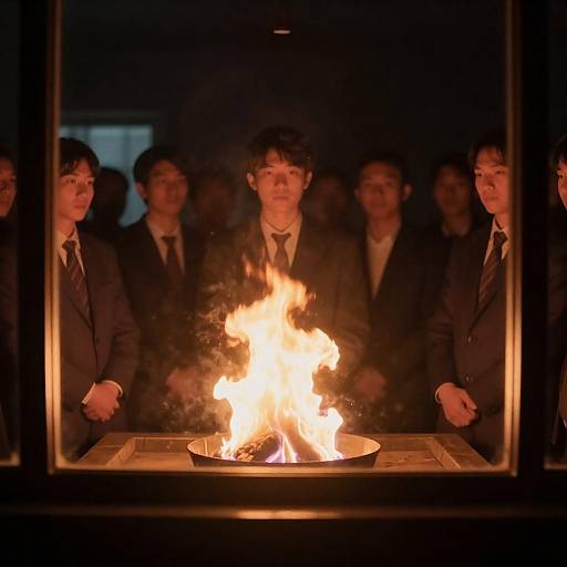 Formal Men Gazing at Central Flame