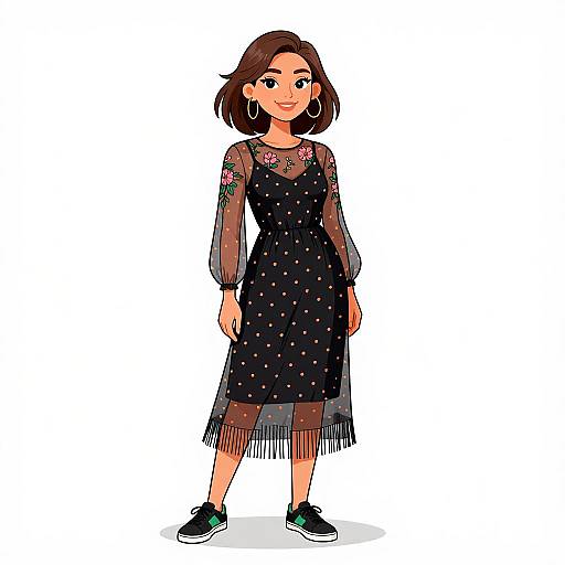 Smiling Woman in Polka Dot Dress