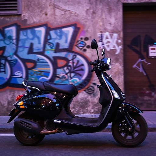 Matte Black Moped in Neon Alley