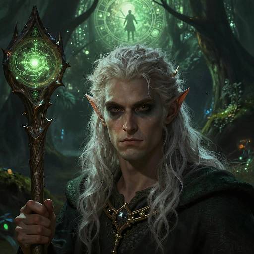 Gothic Male Druid with Magical Staff in Forest