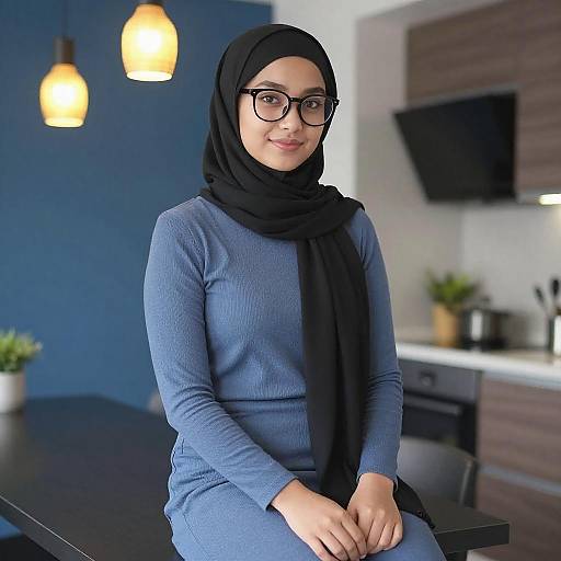 Young Woman in Modern Blue Outfit