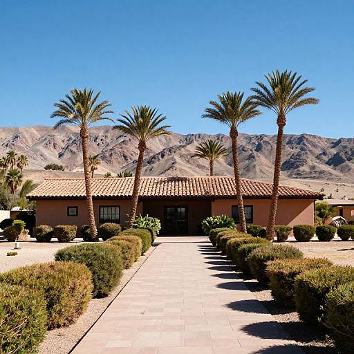 Sunny Desert Pathway with Palm Trees
