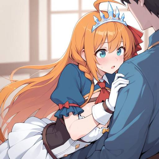 Anime Girl in Blue Maid Outfit with Crown