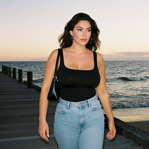 Curvy Woman at Sunset Pier