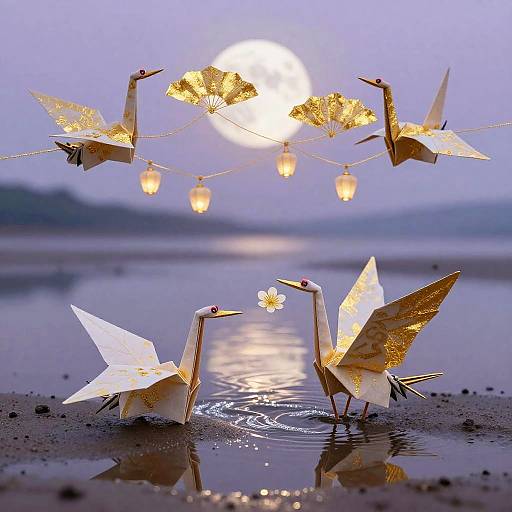 Moonlit Origami Crane Guardians of Forgiveness