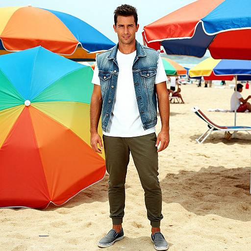 Stylish Man at Vibrant Beach Scene