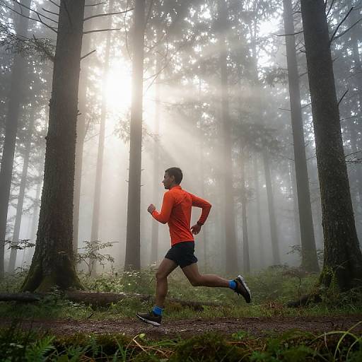 Runner in Misty Dawn Forest