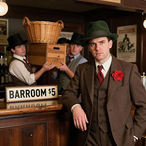 Vintage Bar Scene with Intense Gentleman