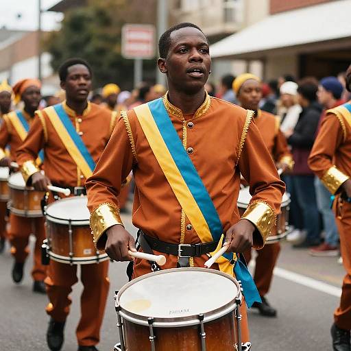 Mardi Gras Drummer's Vibrant Outfit