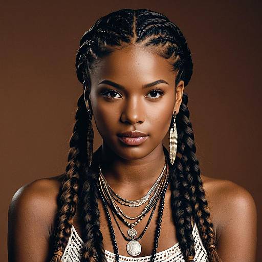 Realistic Portrait of Girl with Braids