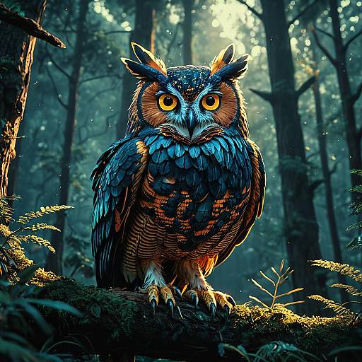 Iridescent Phoenix-Owl Hybrid in Twilight Forest