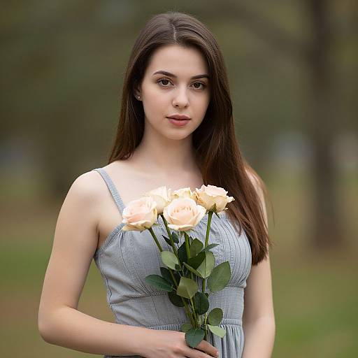 Realistic Girl in Grey Birthday Dress
