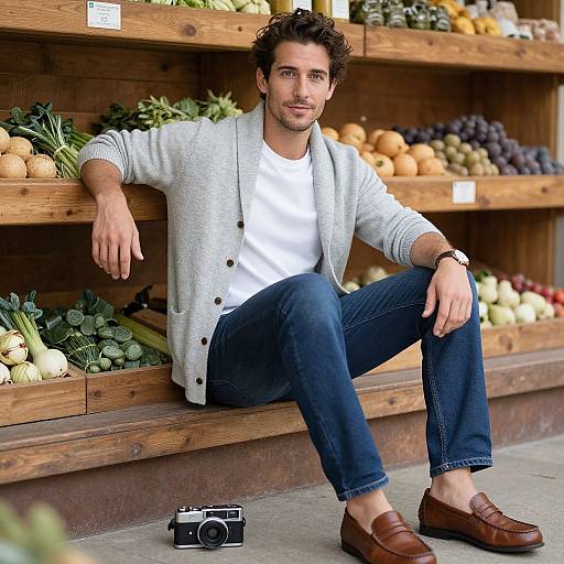 Casual Chic Man in Small-Town Market