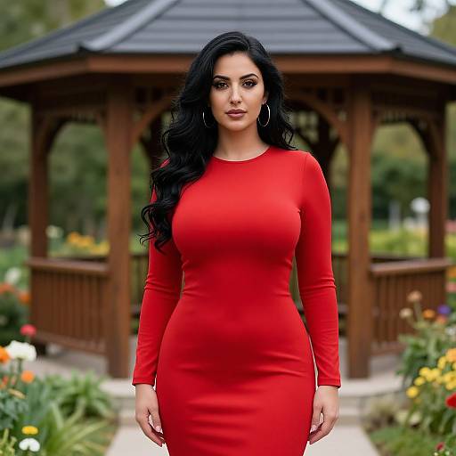 Elegant Woman in Red Dress Gazebo