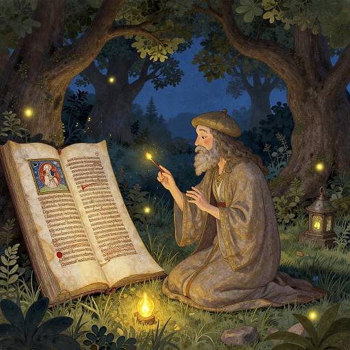 Whimsical Mystical Scribe Illustration