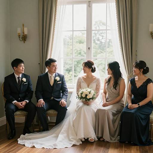 Wedding Party Relaxing by Window