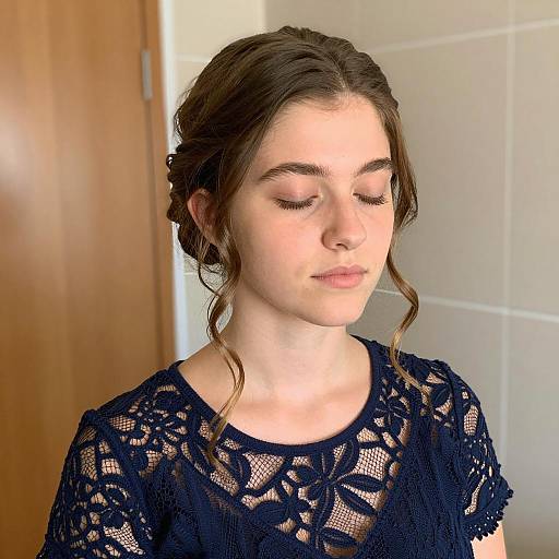 Serene Young Woman in Lace Top