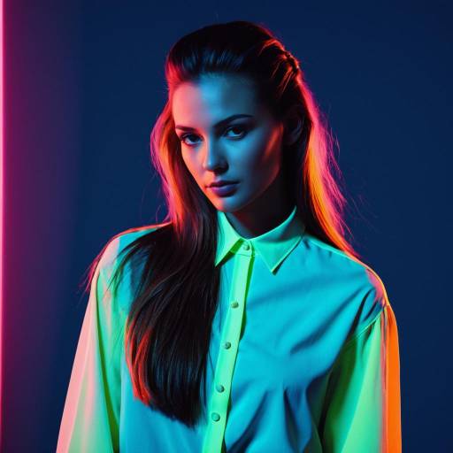 Fashion model with half-up half-down hairstyle and neon glow Fashion model with half-up half-down hairstyle and neon glow