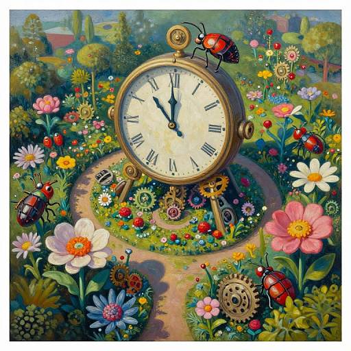 Surreal Garden with Timepiece Structure