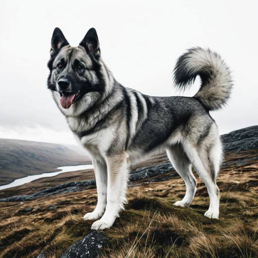 Norwegian Elkhound Standing on Highland Moors