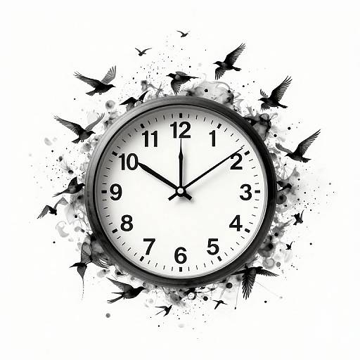 Surreal Clock and Birds Flow