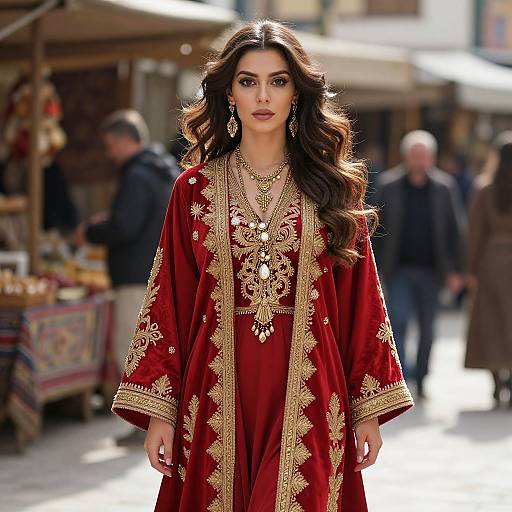 Elegant Turkish Warrior Woman in Marketplace