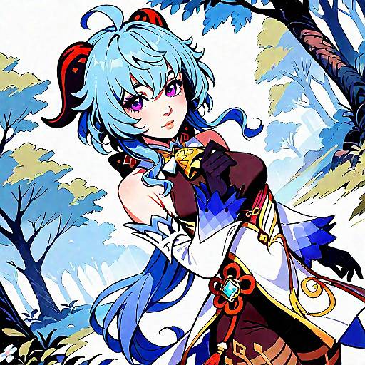 Anime Style Character Ganyu in Forest
