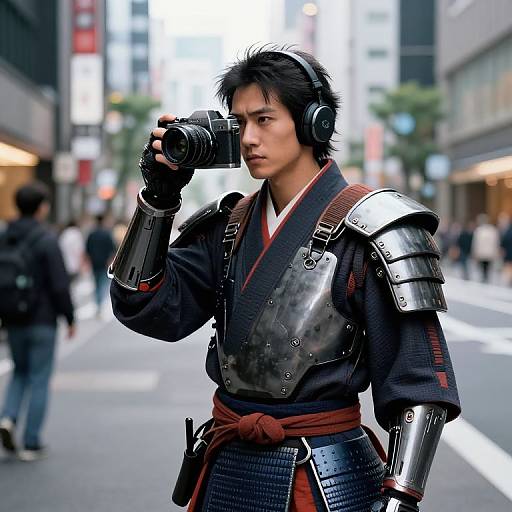 Futuristic Samurai in Cyberpunk Tokyo