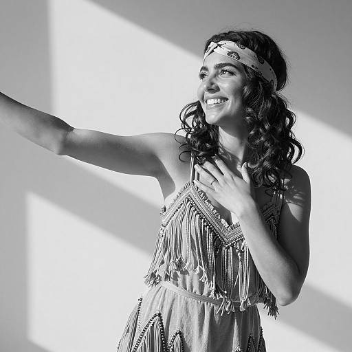Elegant Smiling Woman in Black-and-White