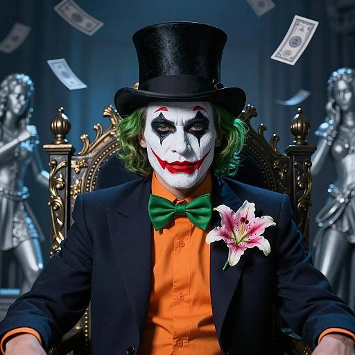 Man in Joker Makeup Sitting on Throne