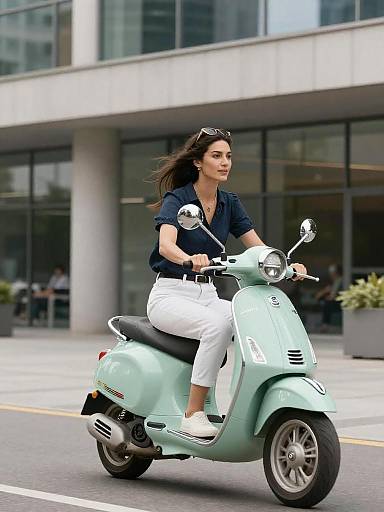 Italian Woman Riding Mint Green Scooter