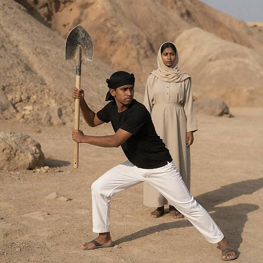 Sunlit Rocky Duo with Shovel Weapon