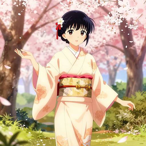 Anime Trans Girl in Cherry Blossom Garden