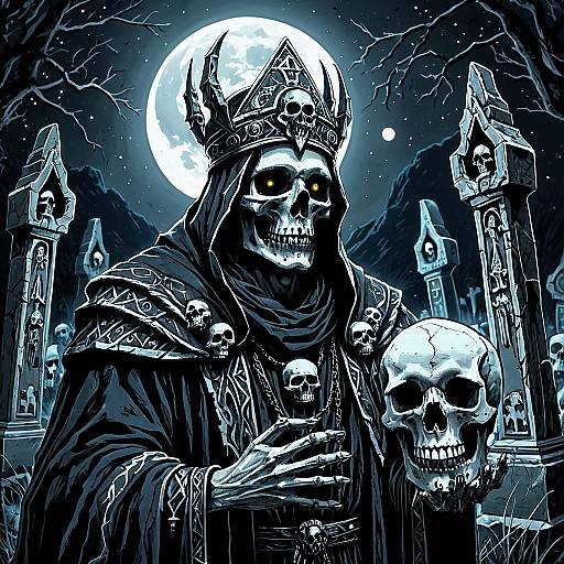 Ancient Necromancer in Moonlit Graveyard